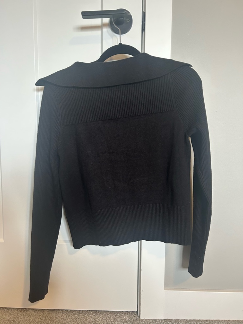 Black Ribbed Button-Up Sweater - Picture 3 of 3
